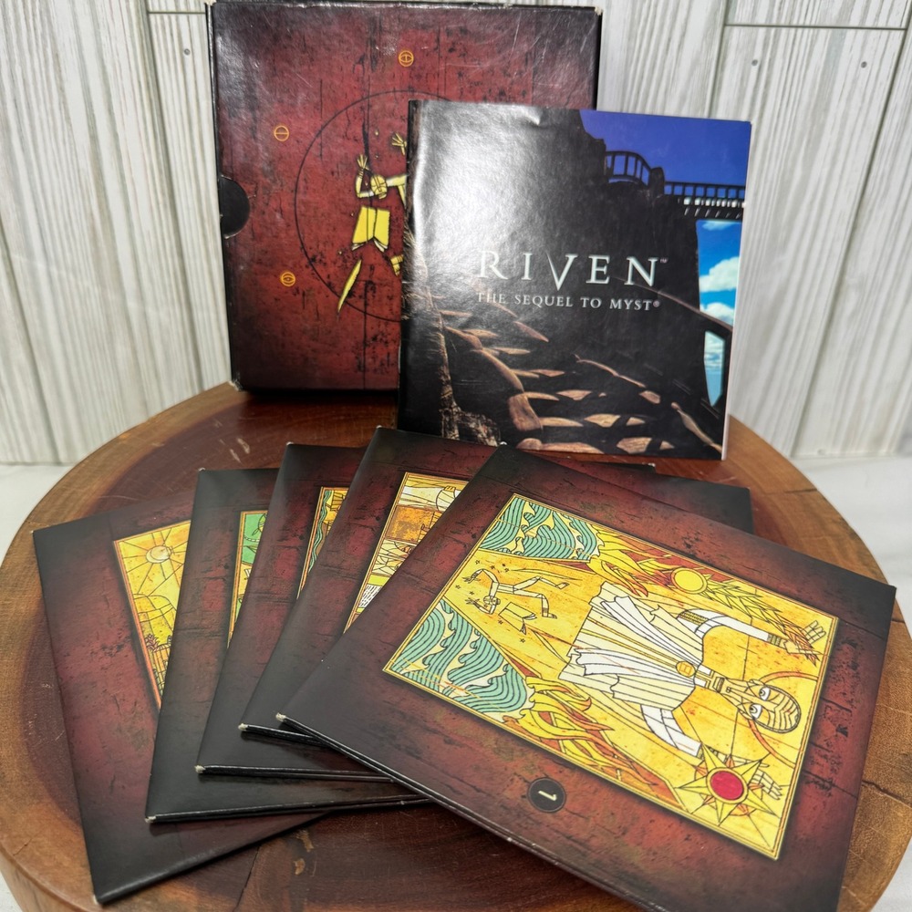 Riven The Sequel to Myst PC Game 5 Disc Set with Manual and Box Vintage 1997
